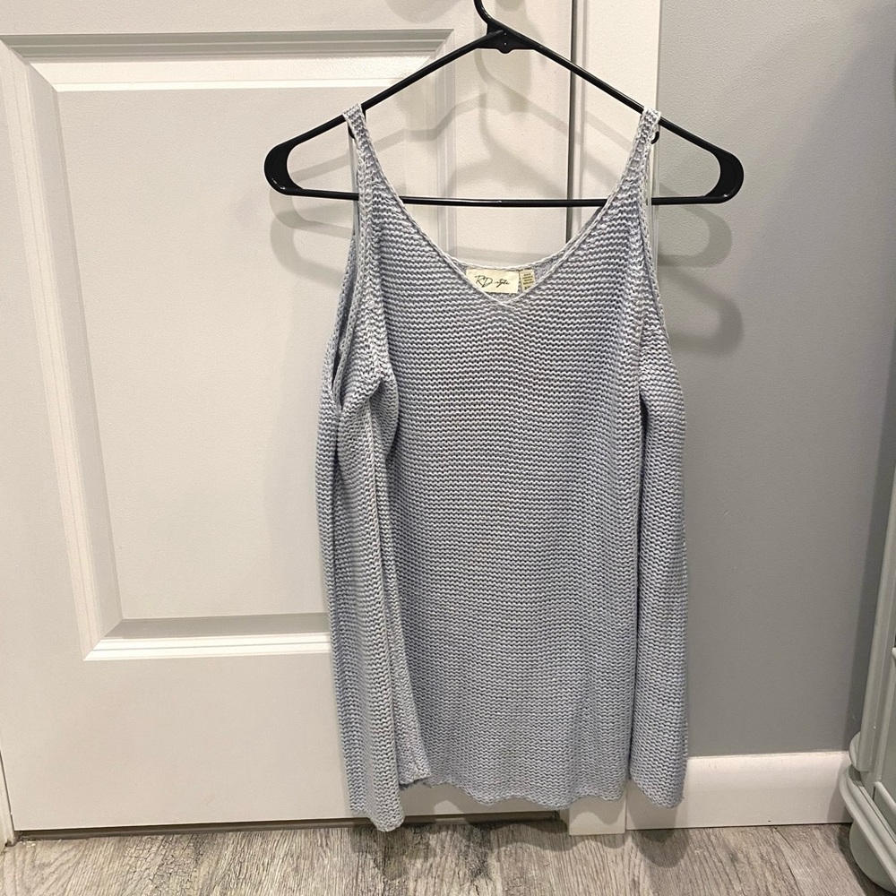 Blue Knit Cold Shoulder Top